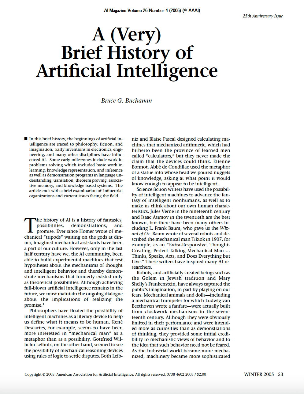 A (Very) Brief History of Artificial Intelligence